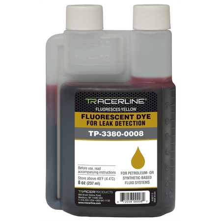 TRACER PRODUCTS 8 oz. Bottle Synthetic or Petroleum-Based Fluid Dye - Glows YELLOW TP-3380-0008